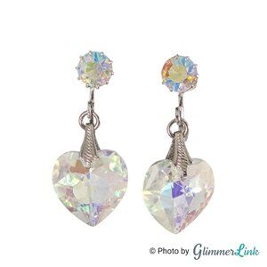 Vintage 1960s Coro AB Crystal Heart Dangle Clip On Earrings